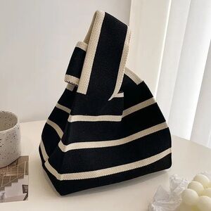 Mini Wristlet Tote Handbag - Black & Ivory - New